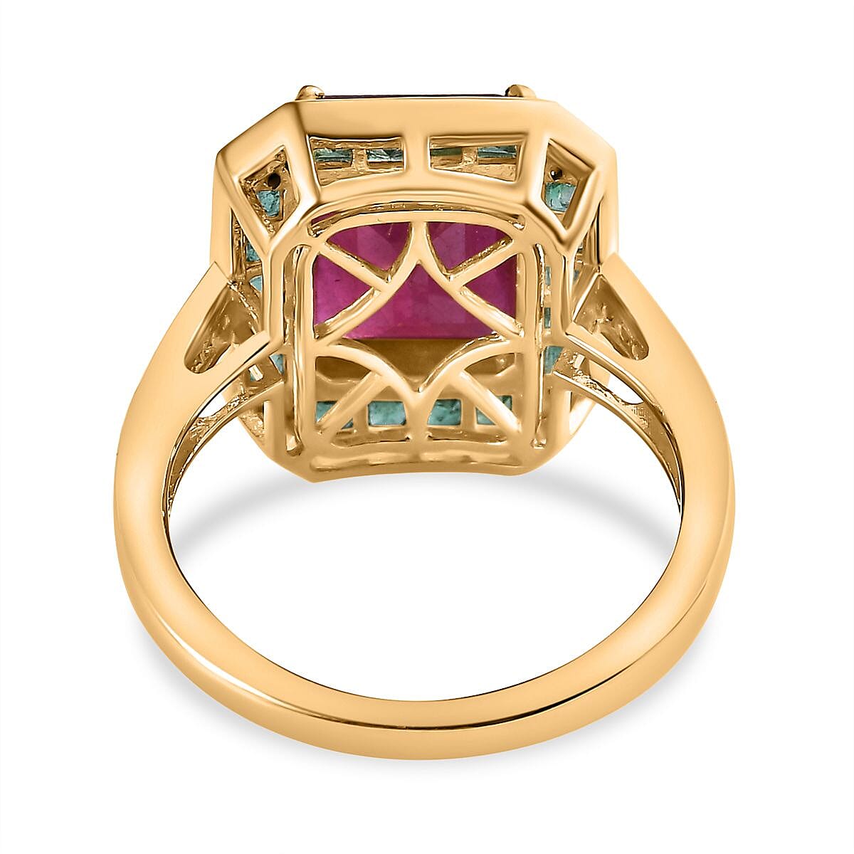 African Ruby, Gemfields Emerald and Natural Zircon Halo Ring in 18K Gold Vermeil Sterling Silver 7778847 4