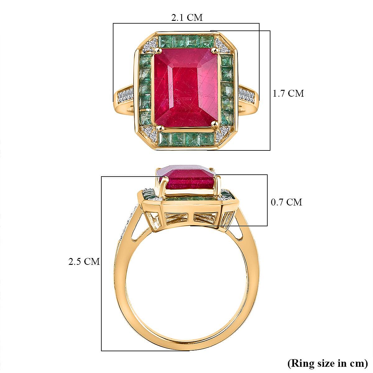 African Ruby, Gemfields Emerald and Natural Zircon Halo Ring in 18K Gold Vermeil Sterling Silver 7778847 5