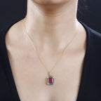 African Ruby, Gemfields Emeral & Natural Zircon Pendant with Chain (Size 20) in 18k Gold Vermeil Sterling Silver 6.46 Ct.