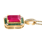 African Ruby, Gemfields Emeral & Natural Zircon Pendant with Chain (Size 20) in 18k Gold Vermeil Sterling Silver 6.46 Ct.