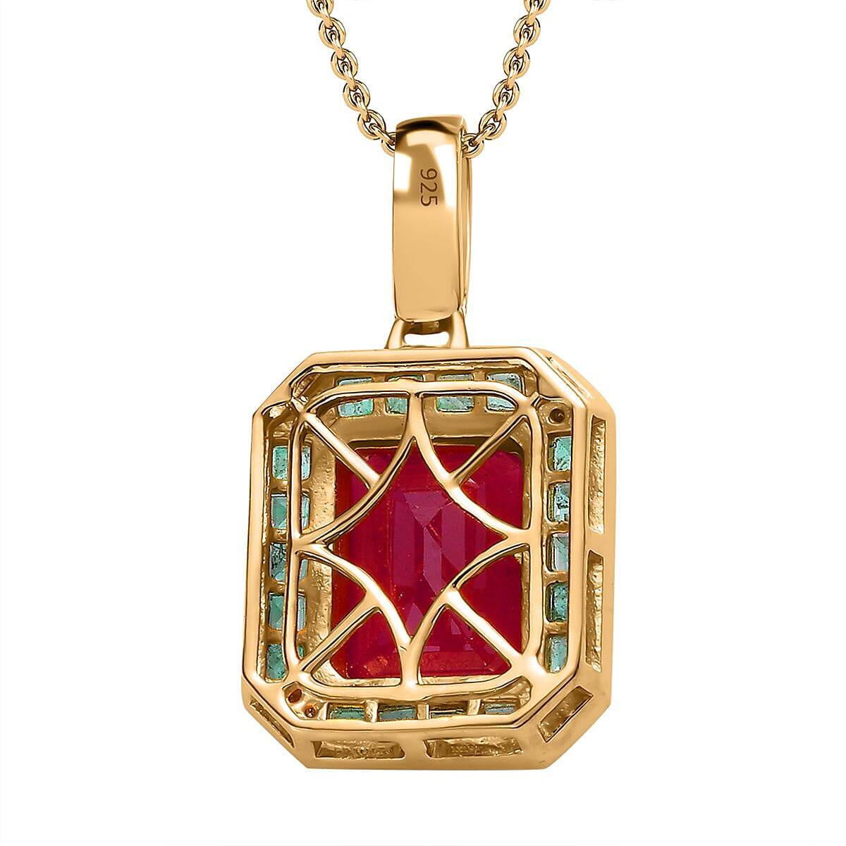 African Ruby, Gemfields Emerald and Natural Zircon Pendant with Chain (Size 20) in 18K Gold Vermeil Plated Sterling Silver 6.46 ct. 4271886 5