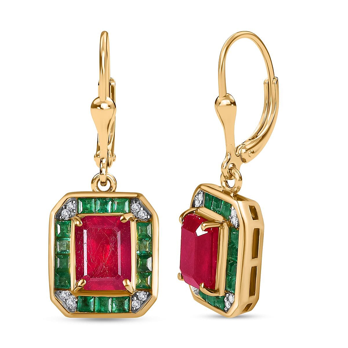 African Ruby, Gemfields Emerald &amp; Natural Zircon Earrings in 18K Gold Vermeil Sterling Silver 5.82 Ct. 7778880 0