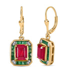 African Ruby, Gemfields Emerald & Natural Zircon Earrings in 18K Gold Vermeil Sterling Silver 5.82 Ct.