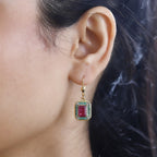 African Ruby, Gemfields Emerald & Natural Zircon Earrings in 18K Gold Vermeil Sterling Silver 5.82 Ct.