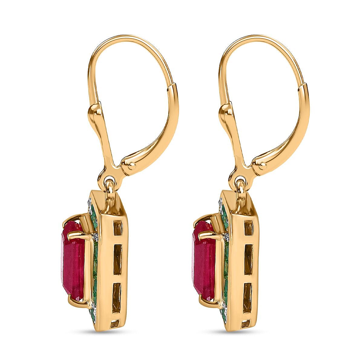 African Ruby, Gemfields Emerald &amp; Natural Zircon Earrings in 18K Gold Vermeil Sterling Silver 5.82 Ct. 7778880 4