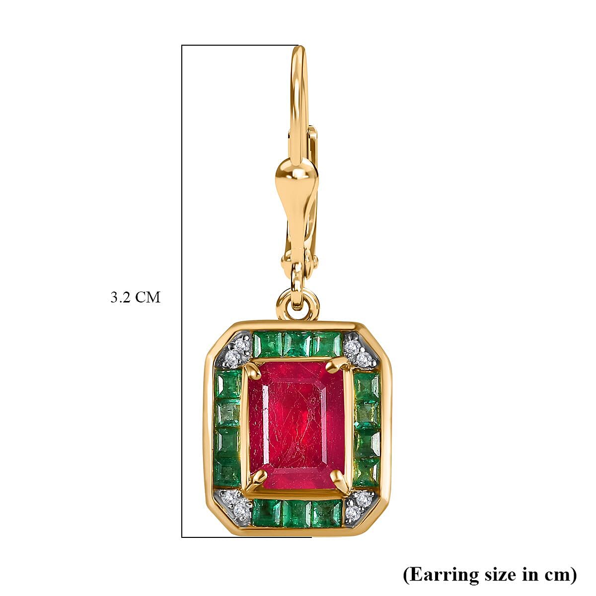 African Ruby, Gemfields Emerald &amp; Natural Zircon Earrings in 18K Gold Vermeil Sterling Silver 5.82 Ct. 7778880 5