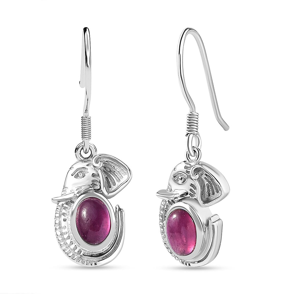 Fissure Filled Ruby Elephant Solitaire Earrings in Rhodium Overlay Sterling Silver 7810478 0