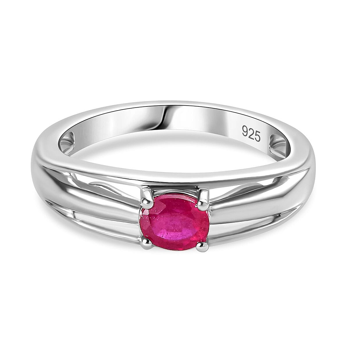 Fissure Filled Ruby Solitaire Ring in Platinum Overlay Sterling Silver 7774140 0