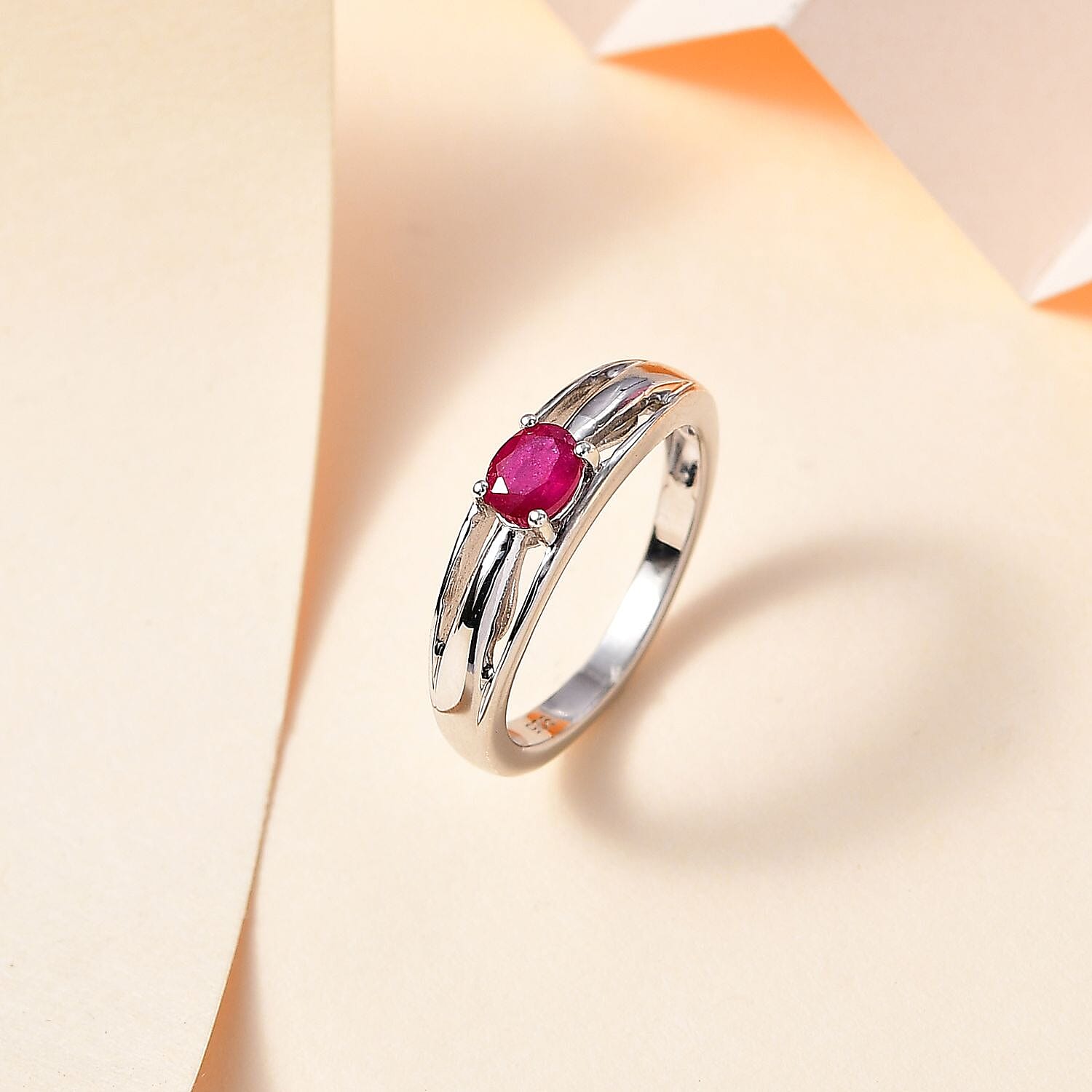 Fissure Filled Ruby Solitaire Ring in Platinum Overlay Sterling Silver 7774140 1