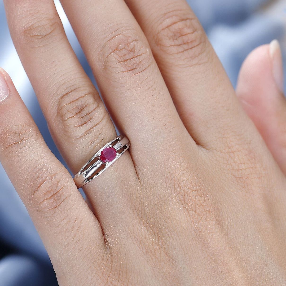 Fissure Filled Ruby Solitaire Ring in Platinum Overlay Sterling Silver 7774140 2