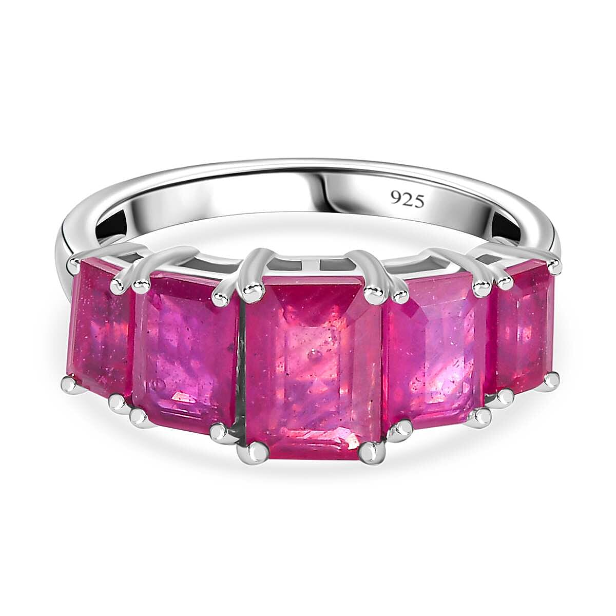 African Ruby 5 Stone Ring in Platinum Overlay Sterling Silver 7705870 0