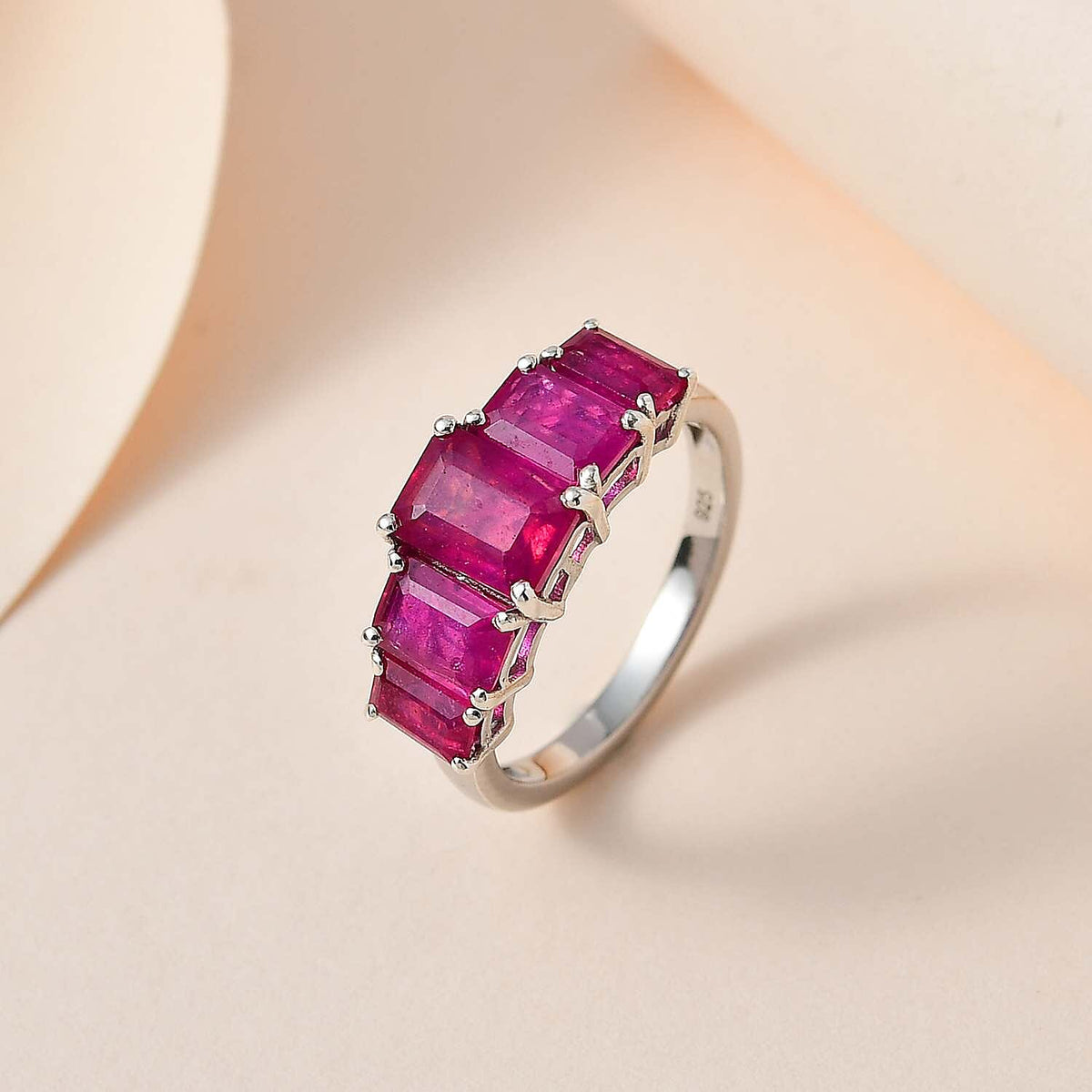 African Ruby 5 Stone Ring in Platinum Overlay Sterling Silver 7705870 1