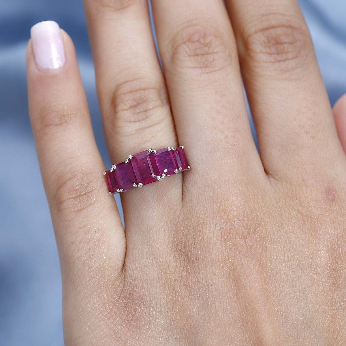 African Ruby 5 Stone Ring in Platinum Overlay Sterling Silver 7705870 2