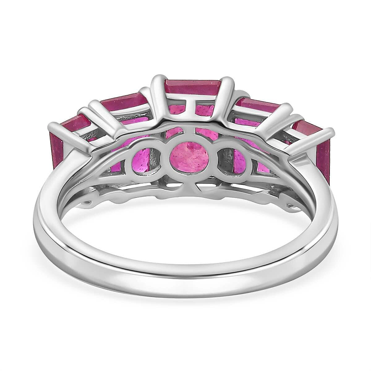 African Ruby 5 Stone Ring in Platinum Overlay Sterling Silver 7705870 4