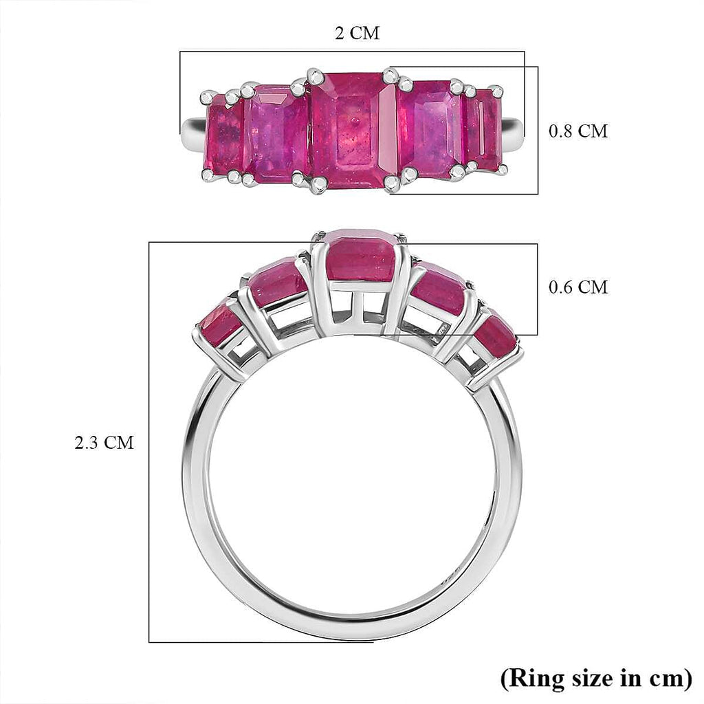 African Ruby 5 Stone Ring in Platinum Overlay Sterling Silver 4.40 Ct.