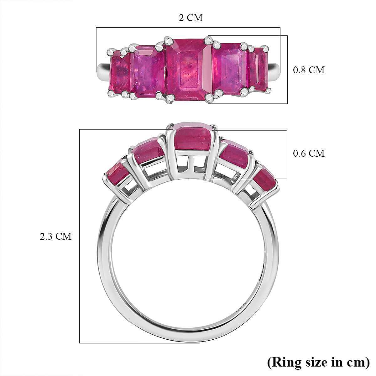 African Ruby 5 Stone Ring in Platinum Overlay Sterling Silver 7705870 5