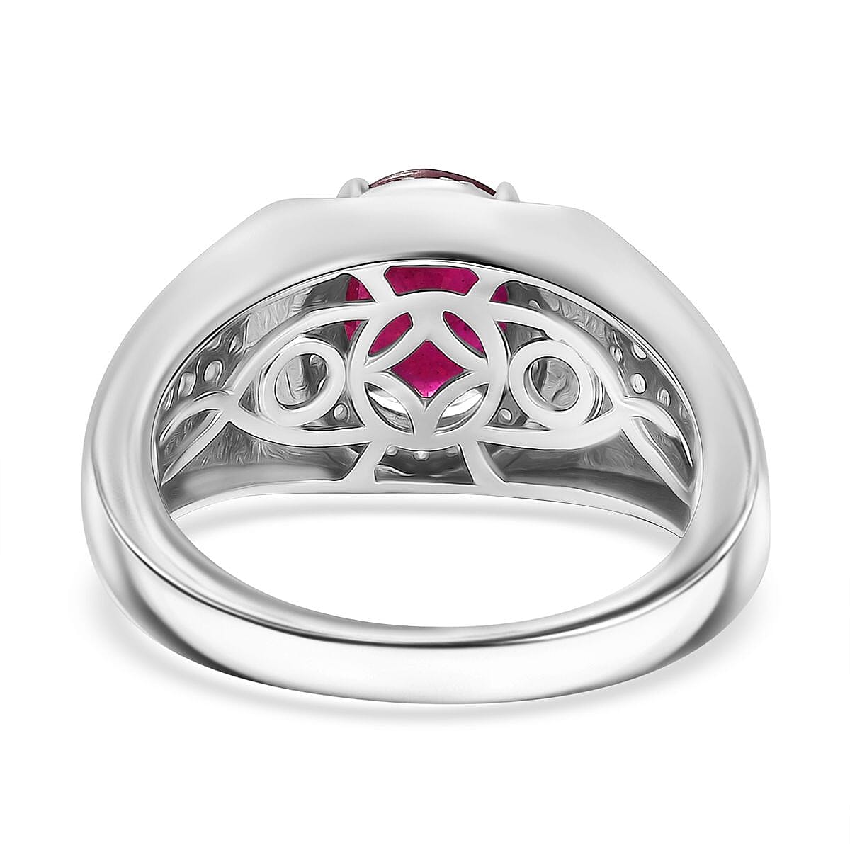 African Ruby and Moissanite Halo Ring in Rhodium Overlay Sterling Silver 3.20 Cts. 8042419 5