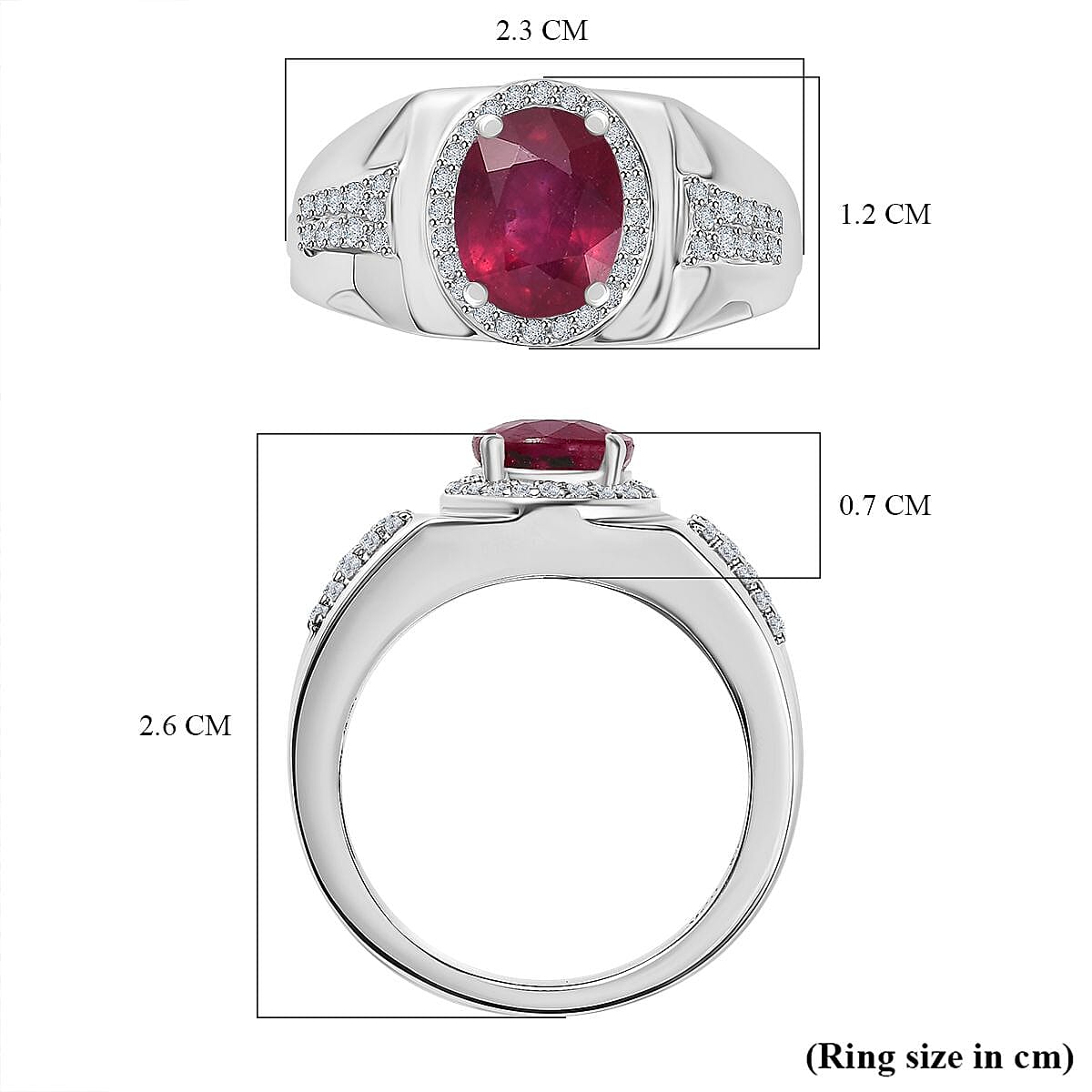 African Ruby and Moissanite Halo Ring in Rhodium Overlay Sterling Silver 3.20 Cts. 8042419 6