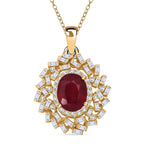 D'Joy Fissure Filled Ruby & Moissanite Halo Pendant with Chain (Size 20) in 18K Vermeil Yellow Gold Plated Sterling Silver 3.20 Ct.