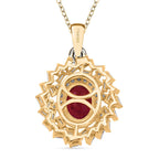D'Joy Fissure Filled Ruby & Moissanite Halo Pendant with Chain (Size 20) in 18K Vermeil Yellow Gold Plated Sterling Silver 3.20 Ct.