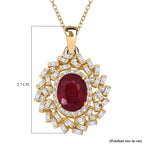 D'Joy Fissure Filled Ruby & Moissanite Halo Pendant with Chain (Size 20) in 18K Vermeil Yellow Gold Plated Sterling Silver 3.20 Ct.
