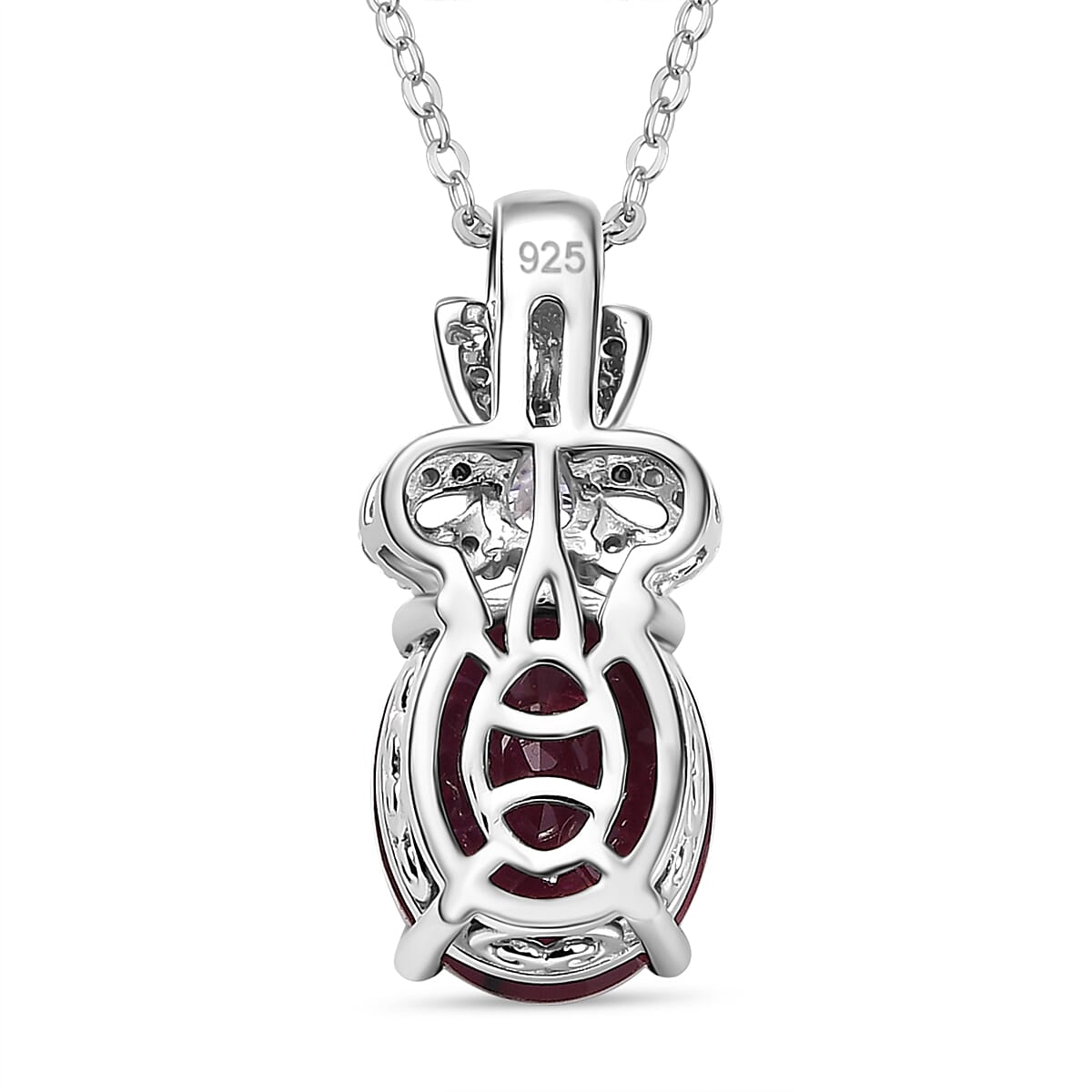 African Ruby &amp; Moissanite Pendant with Chain (Size - 20) in Rhodium Overlay Sterling Silver 5.75 Ct. 4341190 5