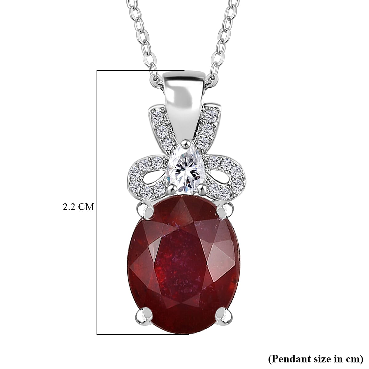 African Ruby &amp; Moissanite Pendant with Chain (Size - 20) in Rhodium Overlay Sterling Silver 5.75 Ct. 4341190 7