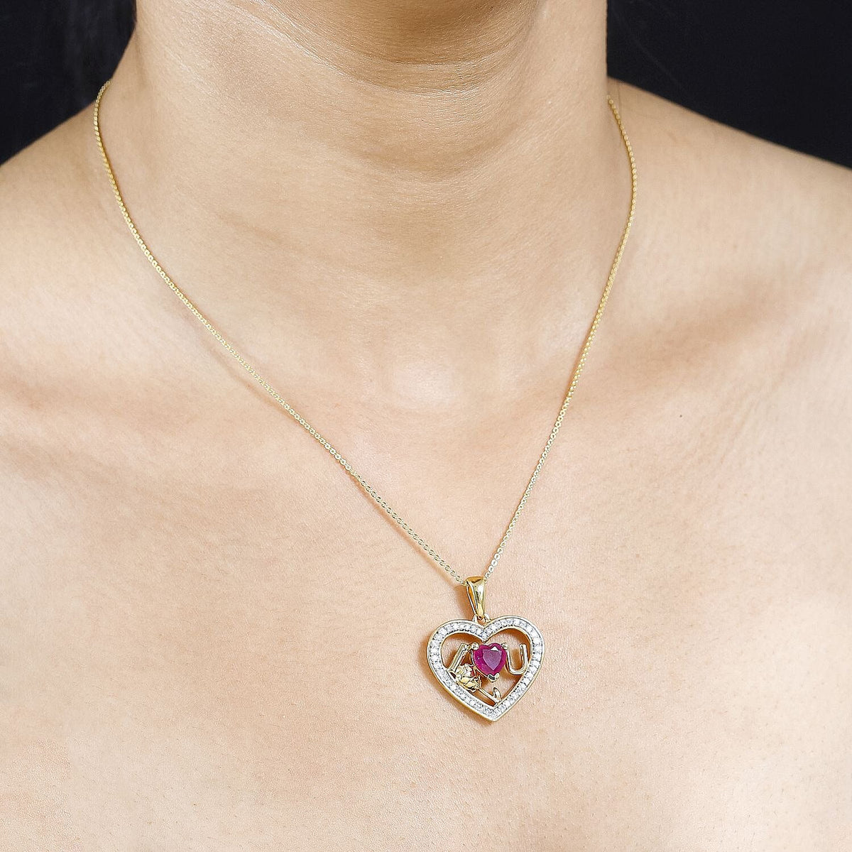 Fissure Filled Ruby, Moissanite Pendant with Chain (Size 20) in 18K Vermeil YG Plated Sterling Silver 0.38 ct  Silver Wt. 5.37 Gms  2.020  Ct. 4250611 1