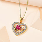 African Ruby & Moissanite Heart Pendant with Chain (Size 20) in 18K Gold Vermeil Sterling Silver 2.02 Ct