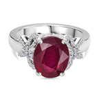 African Ruby & Moissanite Ring in Rhodium Overlay Sterling Silver 6.01 Ct.