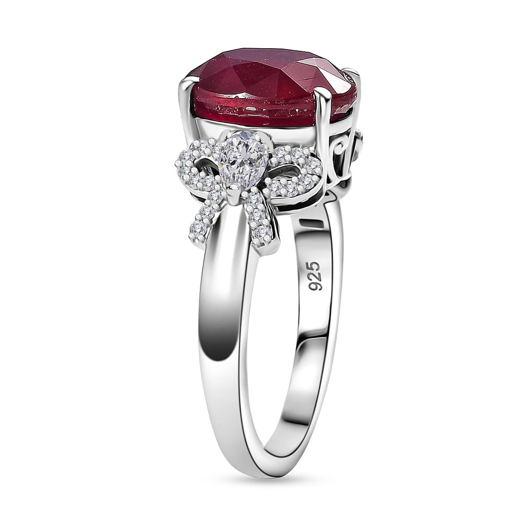 African Ruby & Moissanite Ring in Rhodium Overlay Sterling Silver 6.01 Ct.