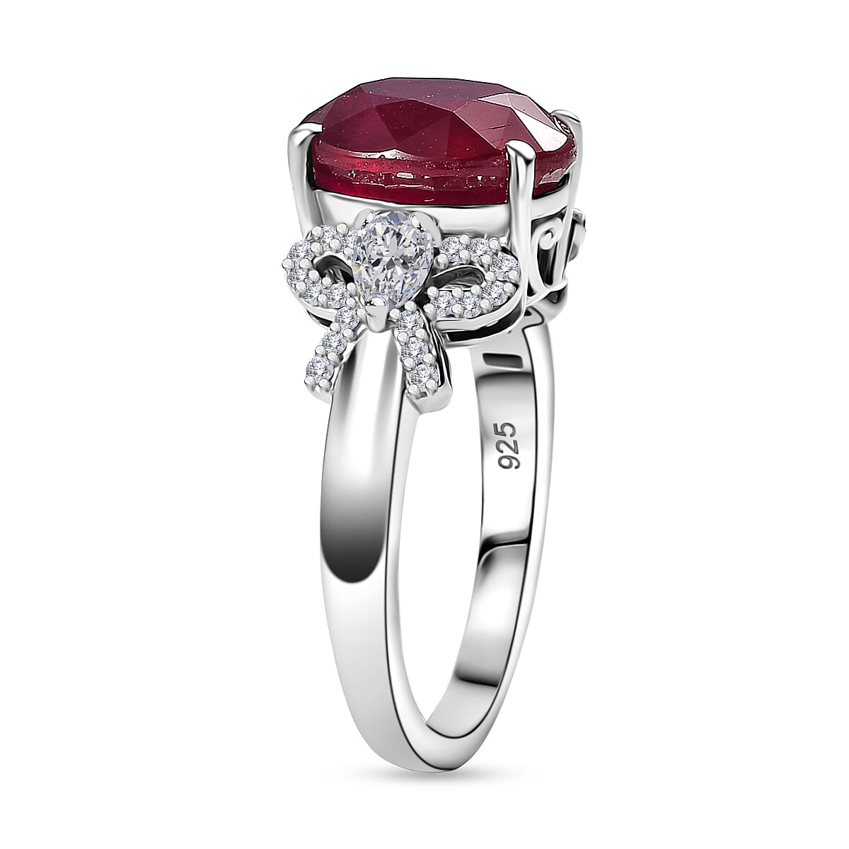 African Ruby, Moissanite Knot Ring in Rhodium Overlay Sterling Silver 6.01 Cts. 8042376 4