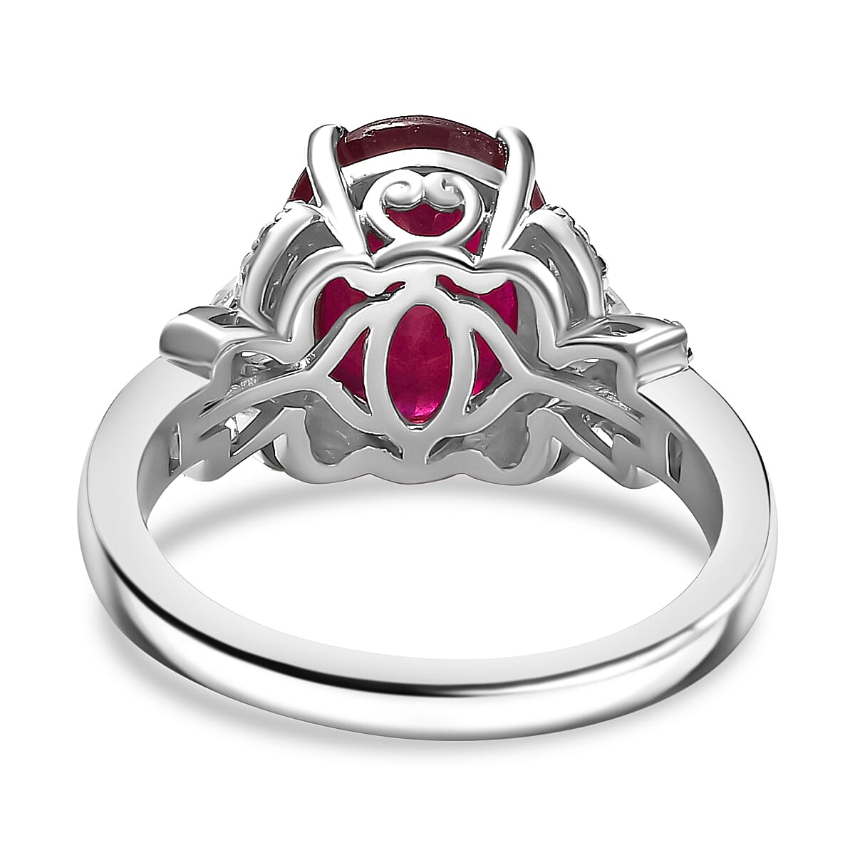 African Ruby, Moissanite Knot Ring in Rhodium Overlay Sterling Silver 6.01 Cts. 8042376 5