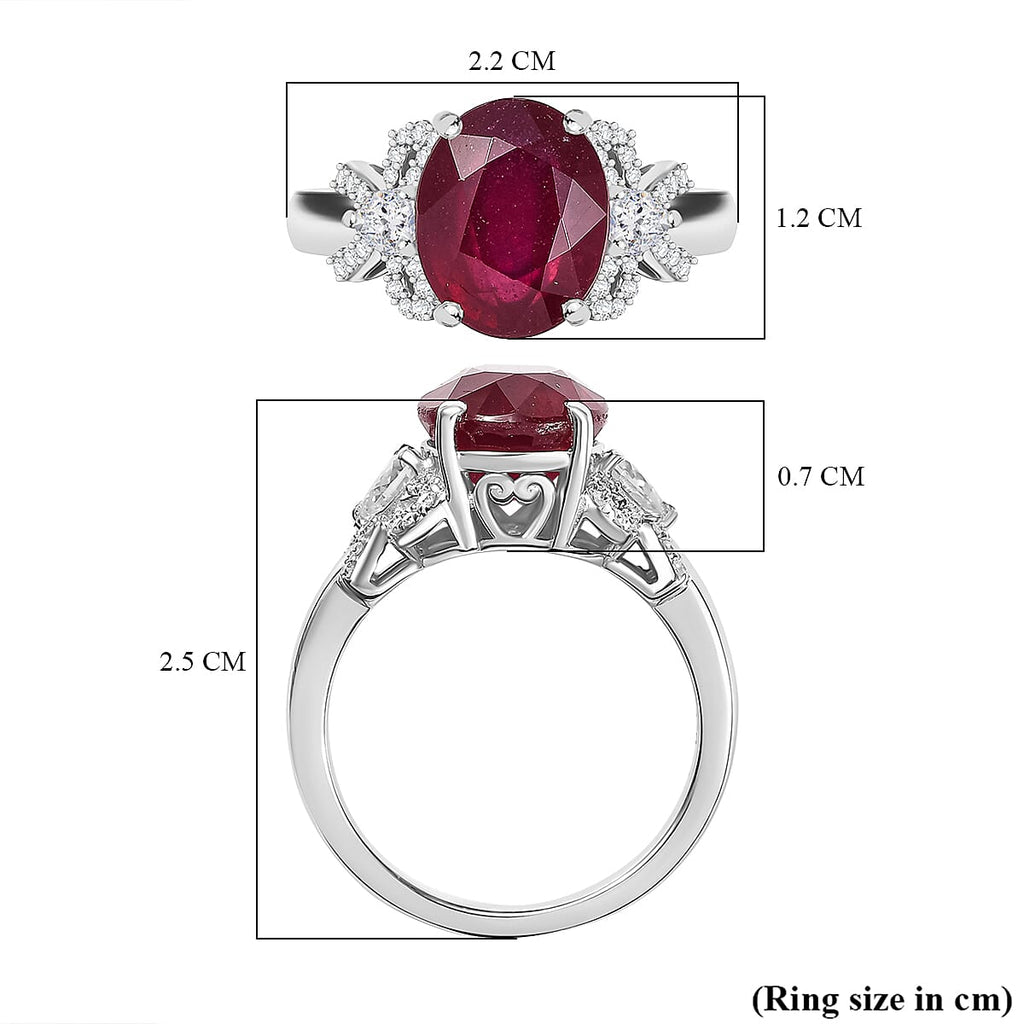 African Ruby & Moissanite Ring in Rhodium Overlay Sterling Silver 6.01 Ct.