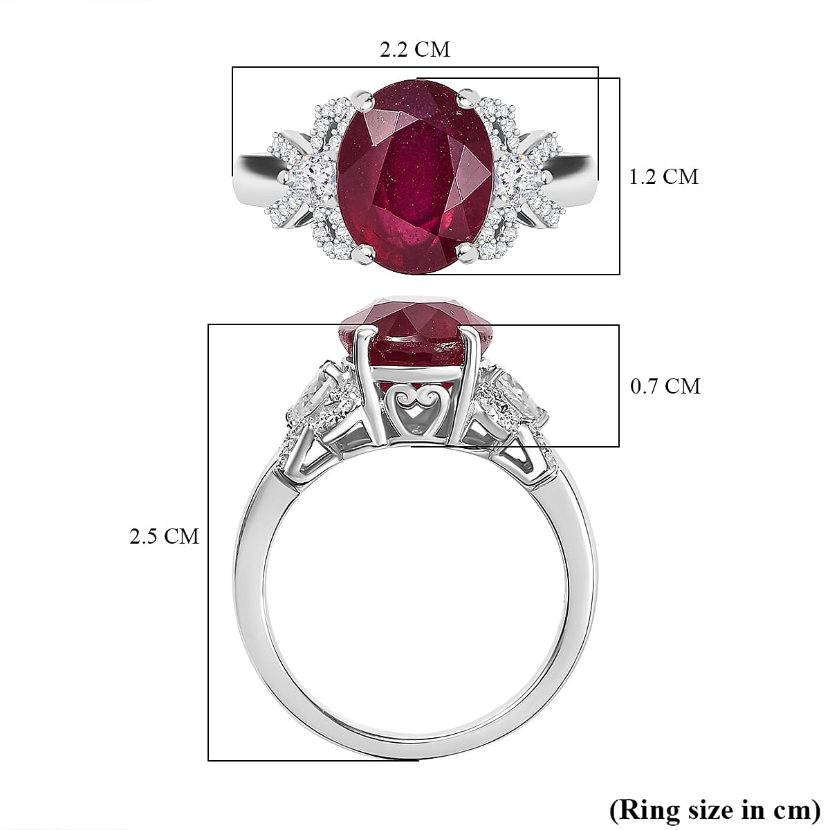 African Ruby, Moissanite Knot Ring in Rhodium Overlay Sterling Silver 6.01 Cts. 8042376 6