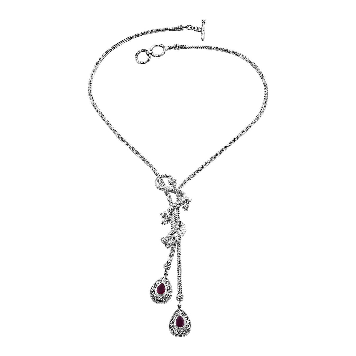 Royal Bali Collection - Ruby (FF) Dragon Necklace (Size - 18) in Sterling Silver 31.50 GM 7653566 0