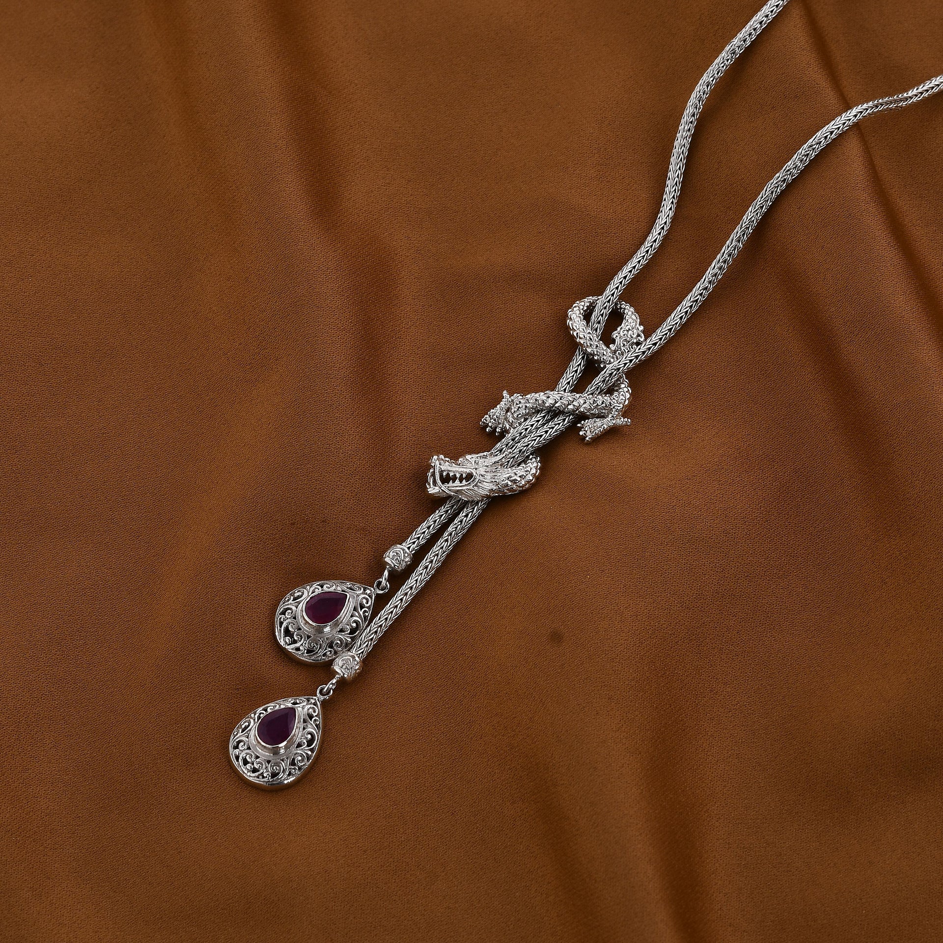 Royal Bali Collection - Ruby (FF) Dragon Necklace (Size - 18) in Sterling Silver 31.50 GM 7653566 2