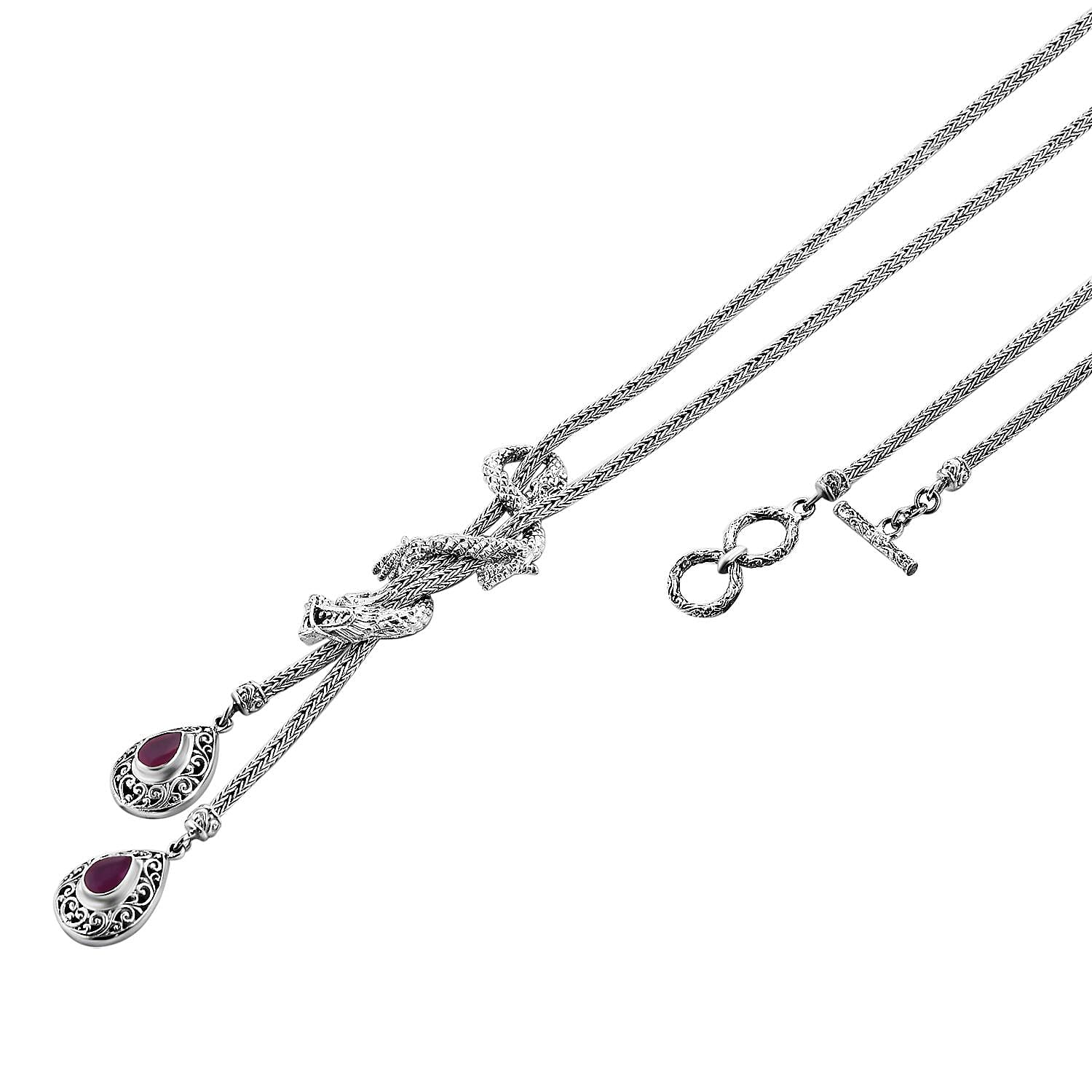 Royal Bali Collection - Ruby (FF) Dragon Necklace (Size - 18) in Sterling Silver 31.50 GM 7653566 3