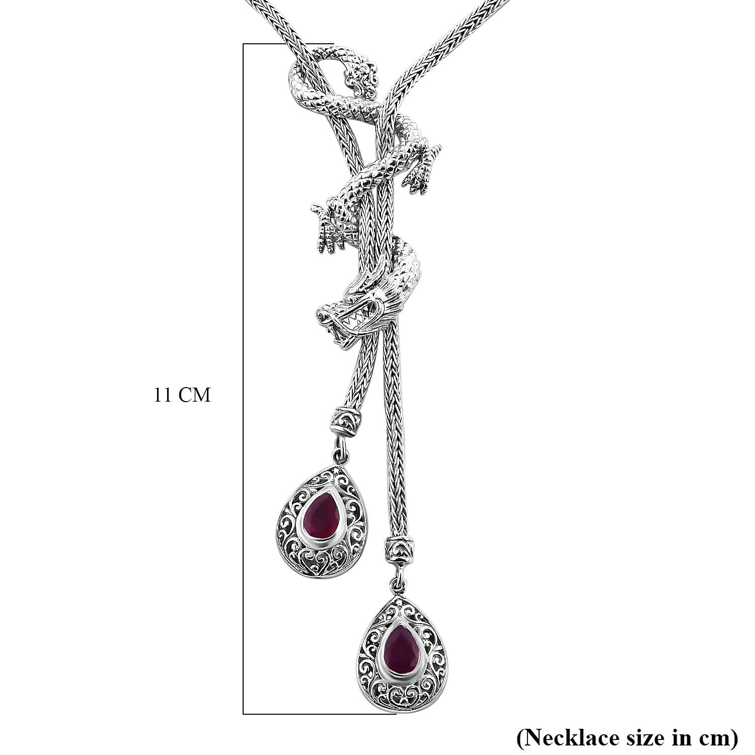 Royal Bali Collection - Ruby (FF) Dragon Necklace (Size - 18) in Sterling Silver 31.50 GM 7653566 4