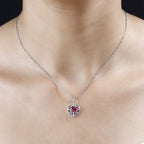 African Ruby Platinum Overlay Sterling Silver Heart Pendant with Stainless Steel Chain (Size 20)