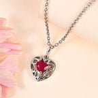 African Ruby Platinum Overlay Sterling Silver Heart Pendant with Stainless Steel Chain (Size 20)