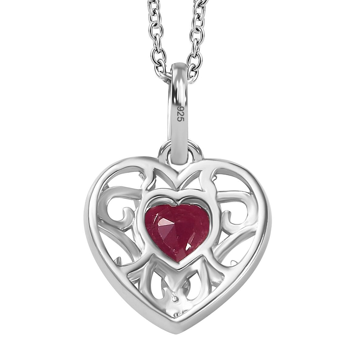 Ruby Heart Pendant with Chain (Size 20) in Platinum Overlay Sterling Silver 1.25 Ct 4252895 5