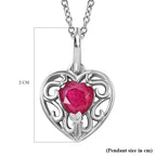 African Ruby Platinum Overlay Sterling Silver Heart Pendant with Stainless Steel Chain (Size 20)