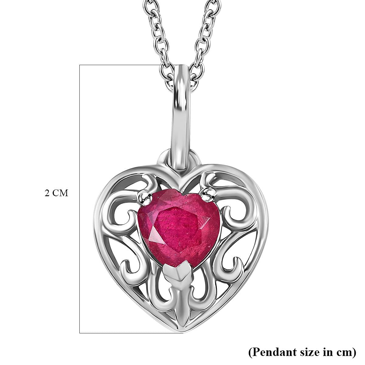 Ruby Heart Pendant with Chain (Size 20) in Platinum Overlay Sterling Silver 1.25 Ct 4252895 7