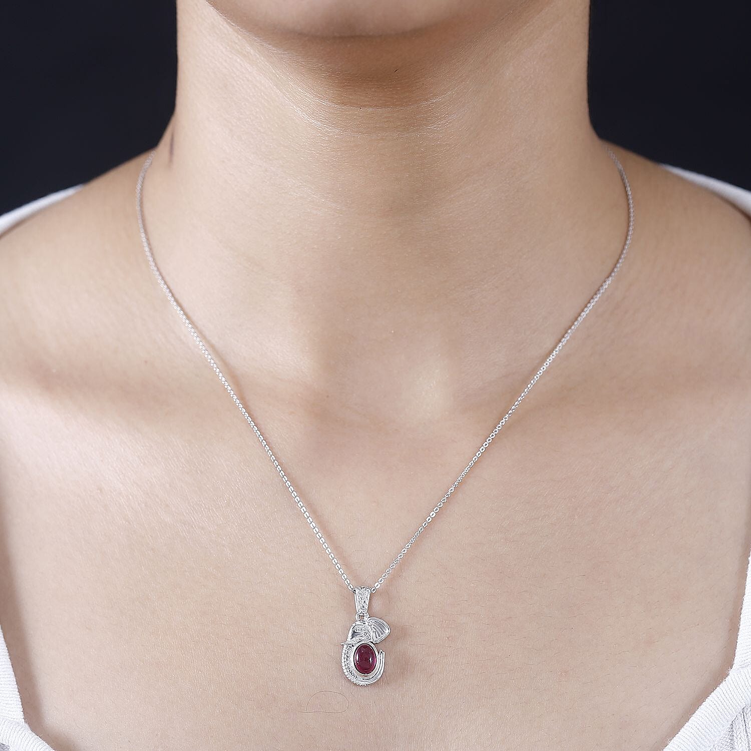 Fissure Filled Ruby Pendant with Chain (Size 20) in Rhodium Plated Sterling Silver  Wt. 7.36 Gms  1.235  Ct. 4284344 2
