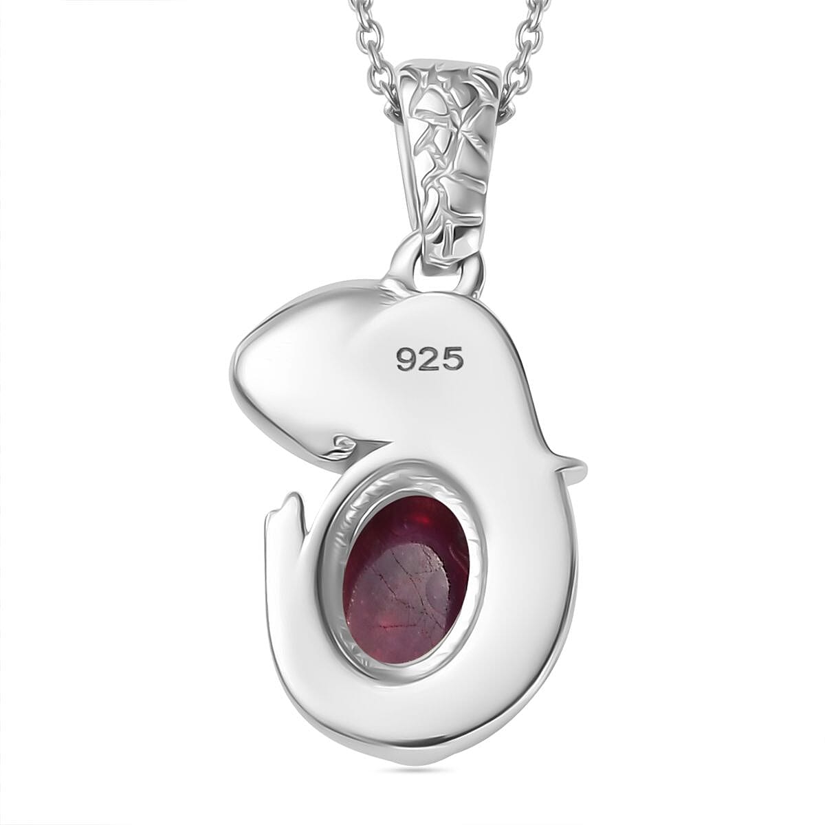 Fissure Filled Ruby Pendant with Chain (Size 20) in Rhodium Plated Sterling Silver  Wt. 7.36 Gms  1.235  Ct. 4284344 5