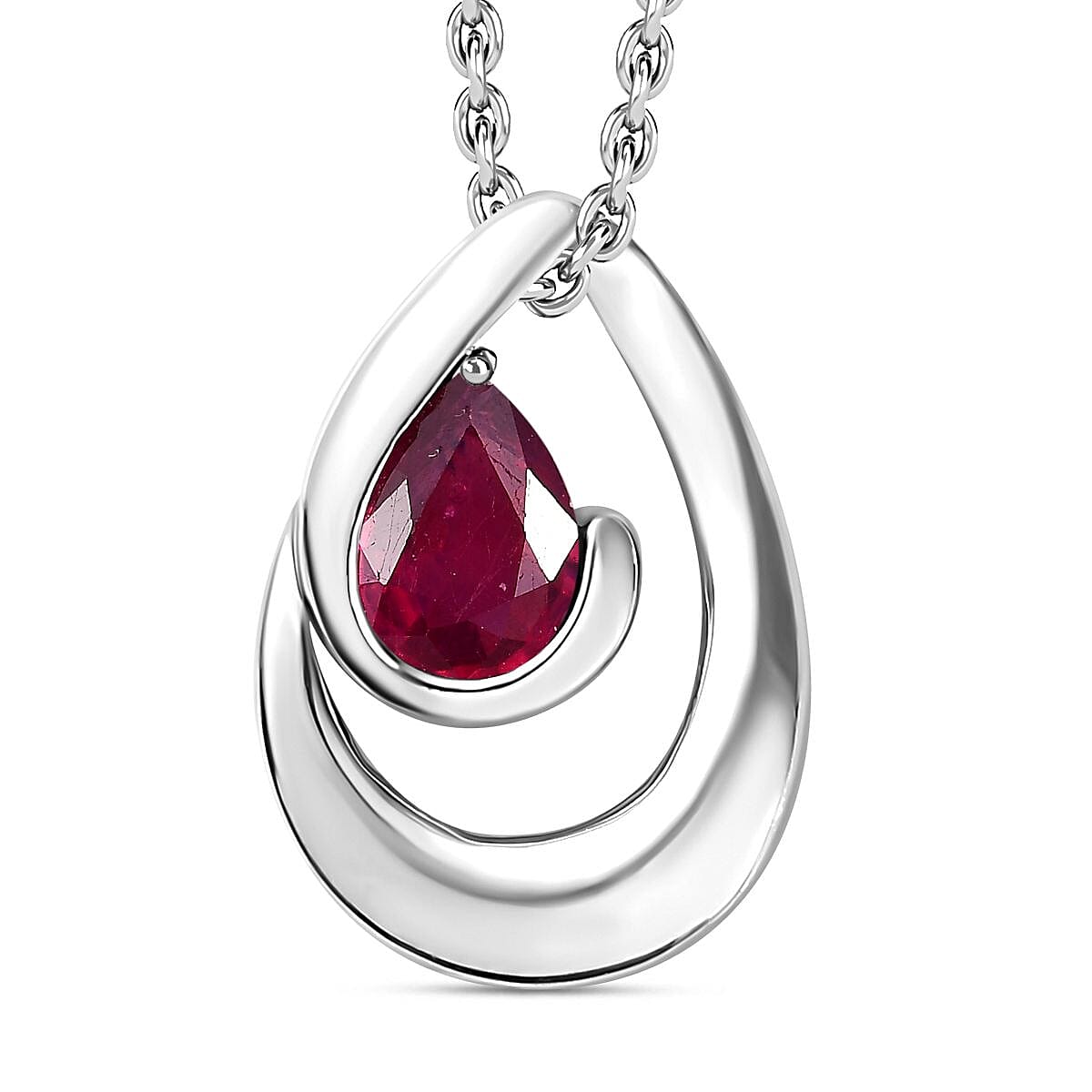 Ruby Pendant with Chain (Size 20) in Rhodium Overlay Sterling Silver 1.00 Ct. 4284616 0