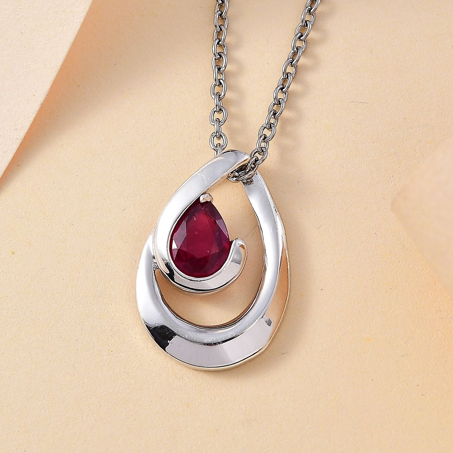 Ruby Pendant with Chain (Size 20) in Rhodium Overlay Sterling Silver 1.00 Ct. 4284616 3