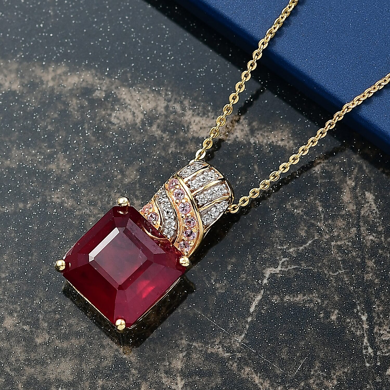 Fissure Filled Ruby, Pink Sapphire, White Zircon Pendant with Chain (Size 20) in 18K Vermeil Yellow Gold Plated Sterling Silver 11.29  Ct. 4417803 3