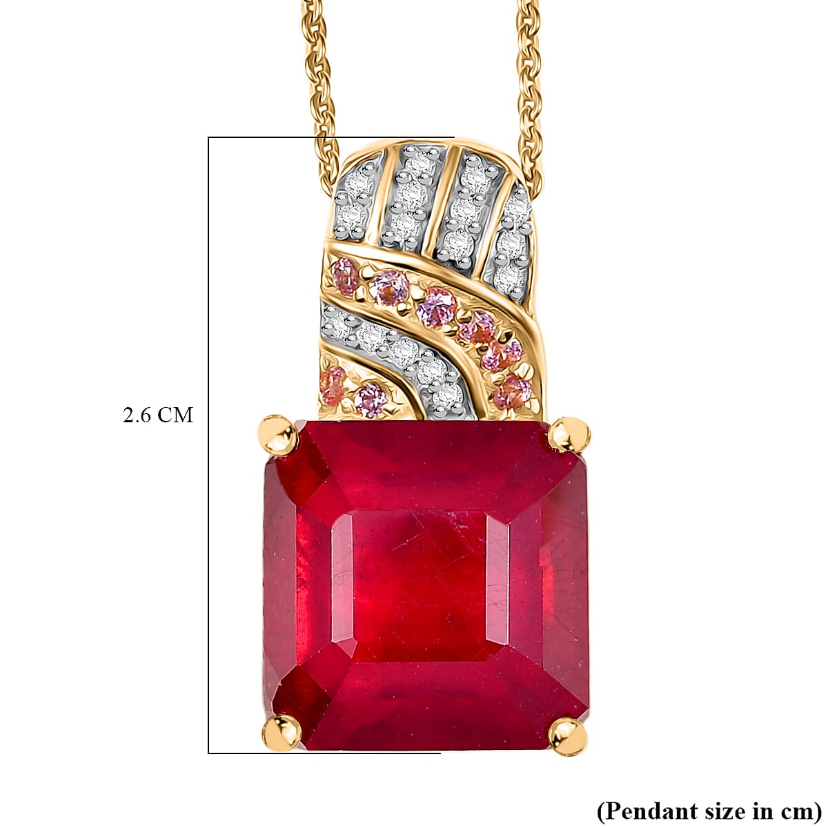 Fissure Filled Ruby, Pink Sapphire, White Zircon Pendant with Chain (Size 20) in 18K Vermeil Yellow Gold Plated Sterling Silver 11.29  Ct. 4417803 6